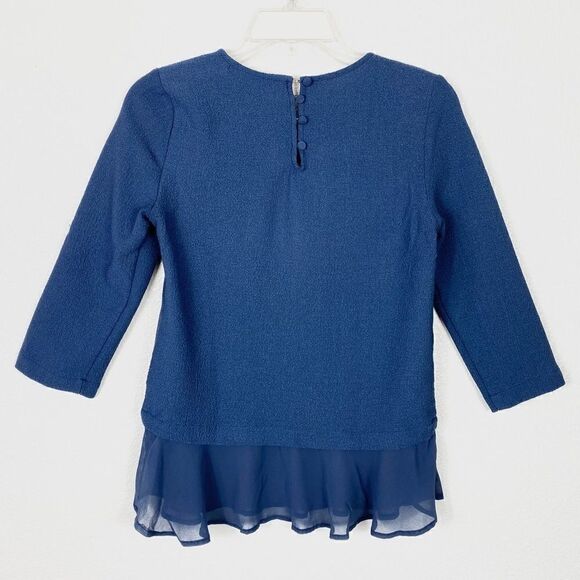 Zara Navy Blue Crepe Half Sleeve Peplum Blouse - Picture 5 of 6